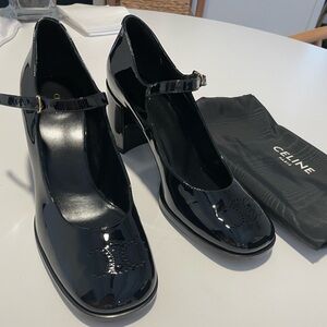 Celine Black Patent Leather Mary Jane Heels